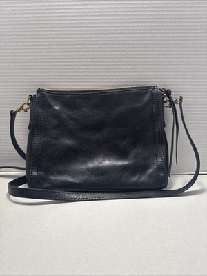 Fossil Genuine Women's Leather Medium Black Shoulder Bag Purse Zip Closure