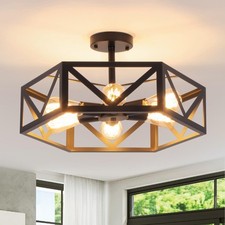 Industrial Semi Flush Mount Ceiling Light,Modern Black Chandelier,Farmhouse C...