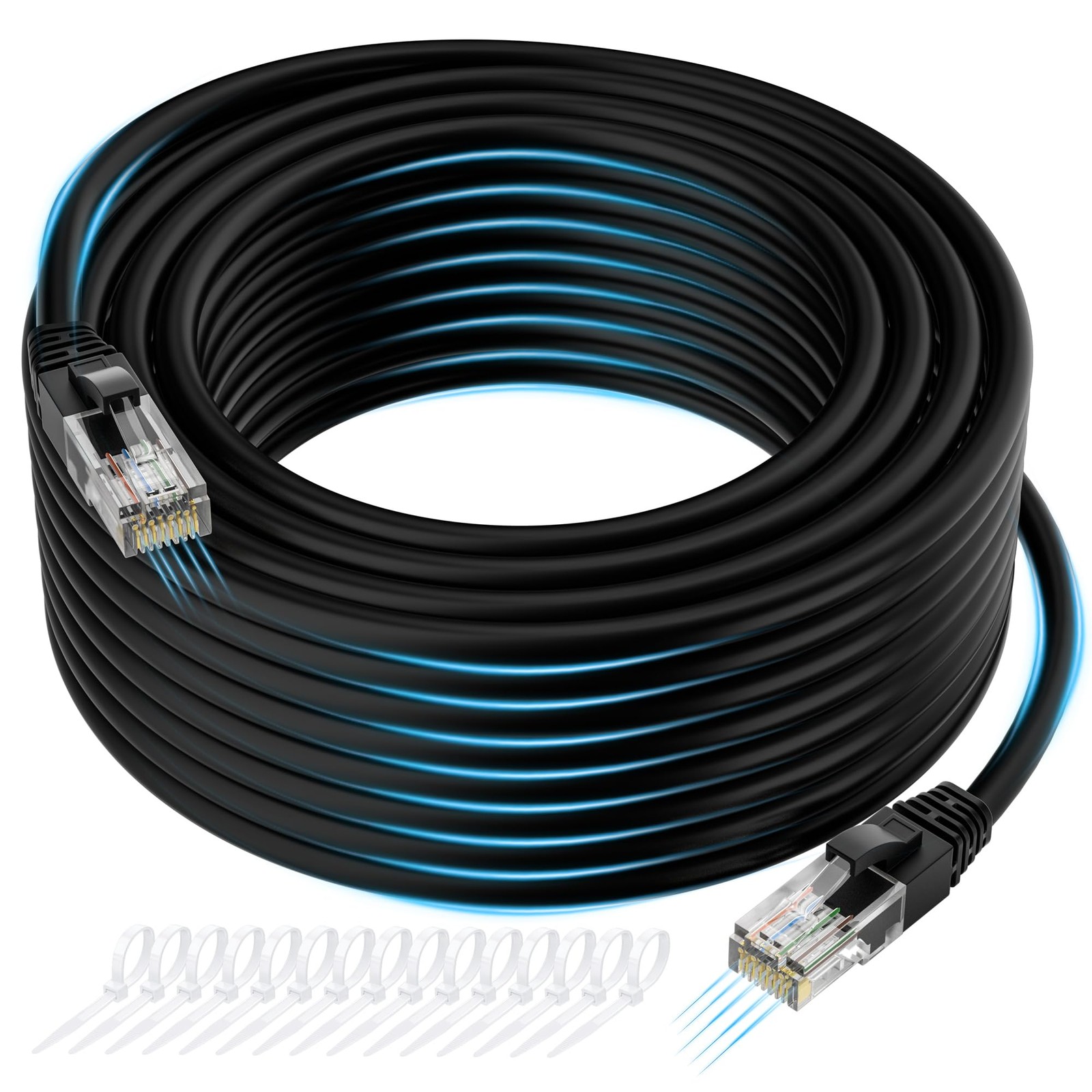 200FT Cat6 Ethernet Cable High-Speed Internet Network Cable Black Snagless