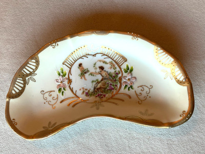 Vintage Ardalt Lenwile Crescent Bone Dish Cherub Portrait Floral Gilt Japan