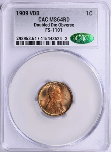 1909 VDB Lincoln Cent DDO FS 1101 CACG MS64 RED CAC RD NGC