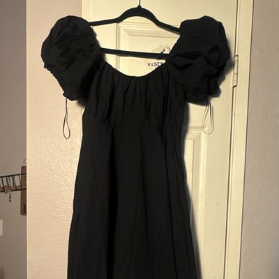 Abercrombie & Fitch Black Square Neck Puff Sleeve Smocked Midi Dress M
