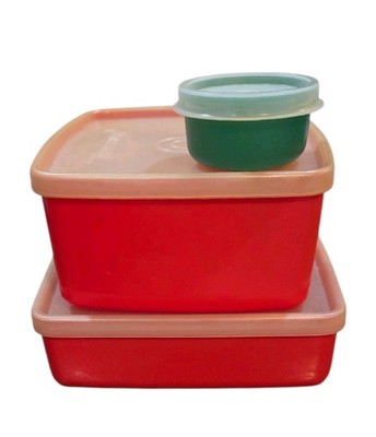 Vintage Tupperware Set of 3 Red and Green Quality Food Storage Containers