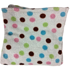 White Blue Brown Pink Green Polka Dot Baby Blanket RN 125311 Fleece Pre-Owned
