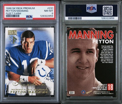 #ad 1998 Skybox Premium Fleet Farm Peyton Manning RC #231 PSA 8 Rookie SP Colts $699.00