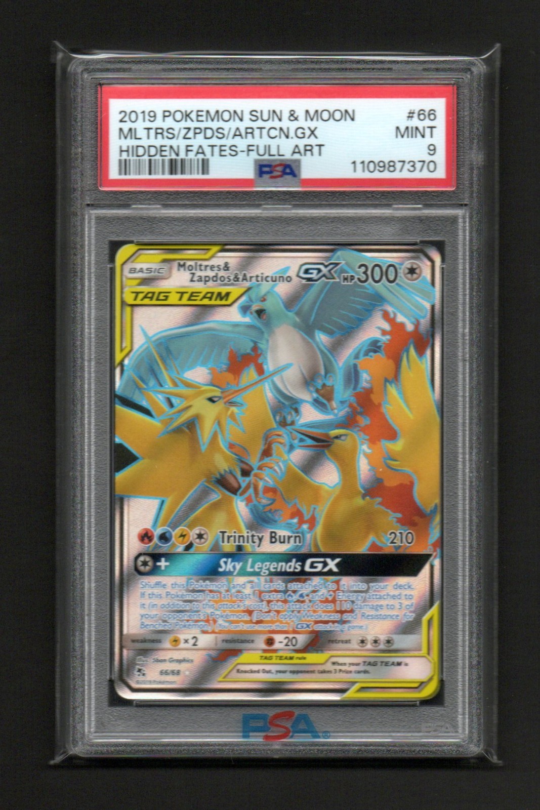 Moltres & Zapdos & Articuno GX (Full Art) 66/68 Hidden Fates Holo PSA 9
