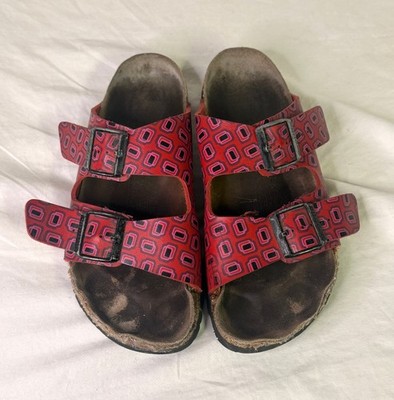 Birkenstocks Arizona Women s 40 or 9 Papillio Red with shapes - repaired