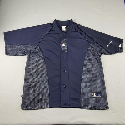 Vintage Champion Baseball Jersey Polo Shirt Mens XL Blue Snap Front Raglan Mesh