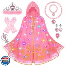 Jeowoqao Princess Dress up for Girls 4-6, Light up Princess Cape with Crown G
