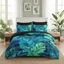 Tropical Palm Leaf King Size Comforter Set with Sheets  Pillowcases, 7 Pcs