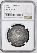 VALORIS Kaiserreich 3 Mark Lübeck 1914 A Wappen NGC UNC Details