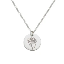 Stainless Steel Birth Flower Necklace Waterproof No Tarnish Silver