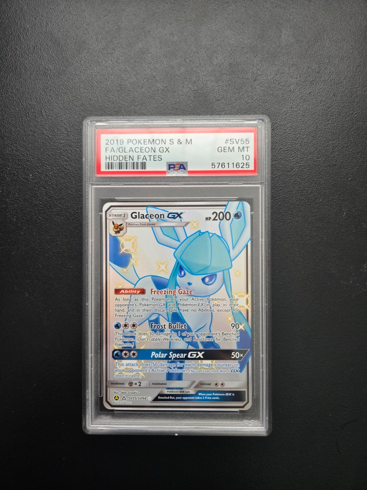 2019 POKEMON SUN & MOON HIDDEN FATES #SV55 FA/GLACEON GX HIDDEN FATES