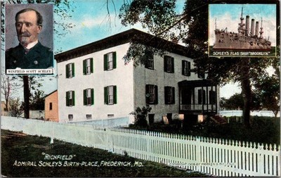 1908 Admiral Schley Birthplace Frederick Maryland MD Patriotic Early Postcard