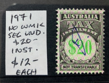 AUSTRALIAN TAX INSTALMENT   $20.00 INSTALMENT PART  1971 no WMK.