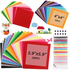 100Pcs Felt Sheets for Crafts,Assorted Colors Nonwoven Fabric Squares,1mm Thi