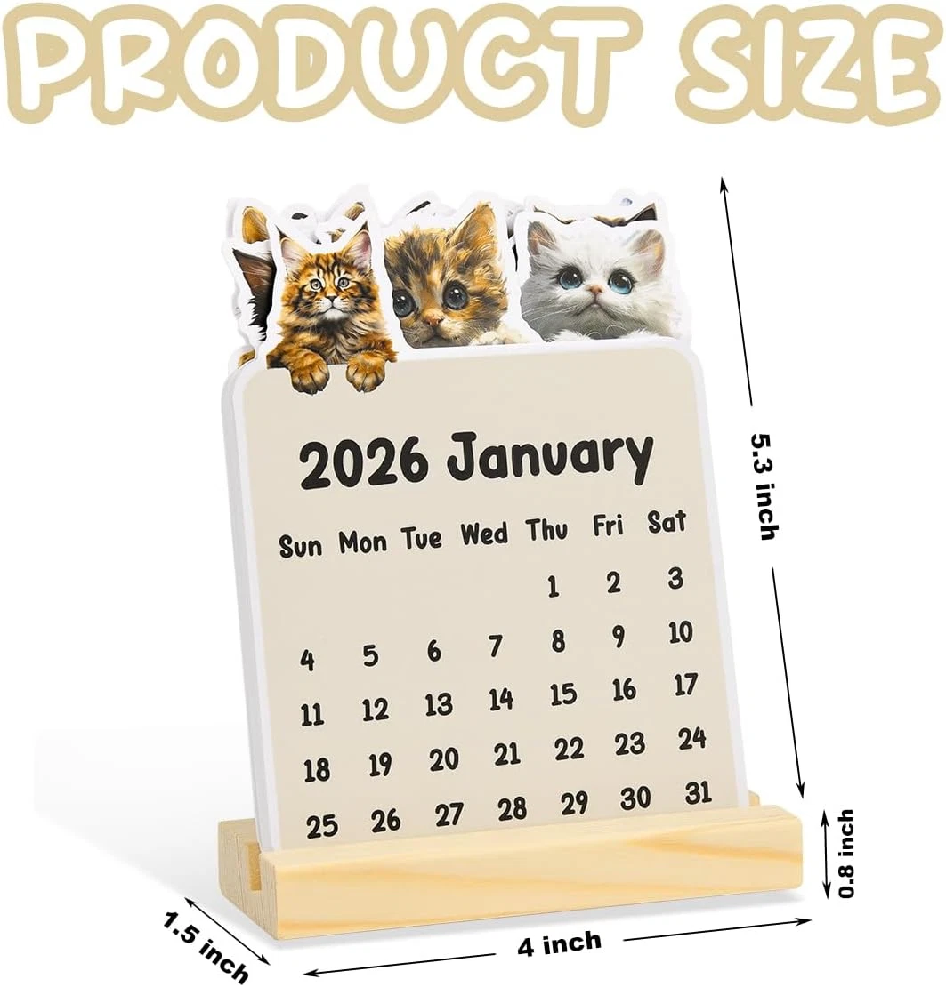 Small Cat Desk Calendar 2026, Mini Cat Desk Calendar