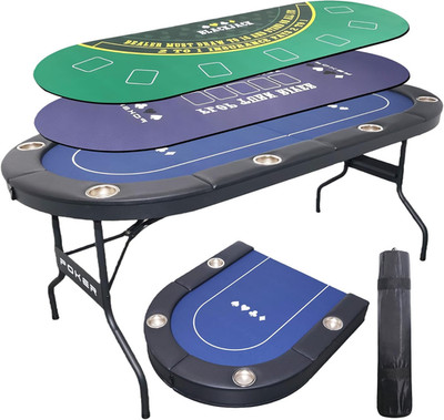 3-in-1 Foldable Poker Table for 8 with Reversible Mat & Cup Holders