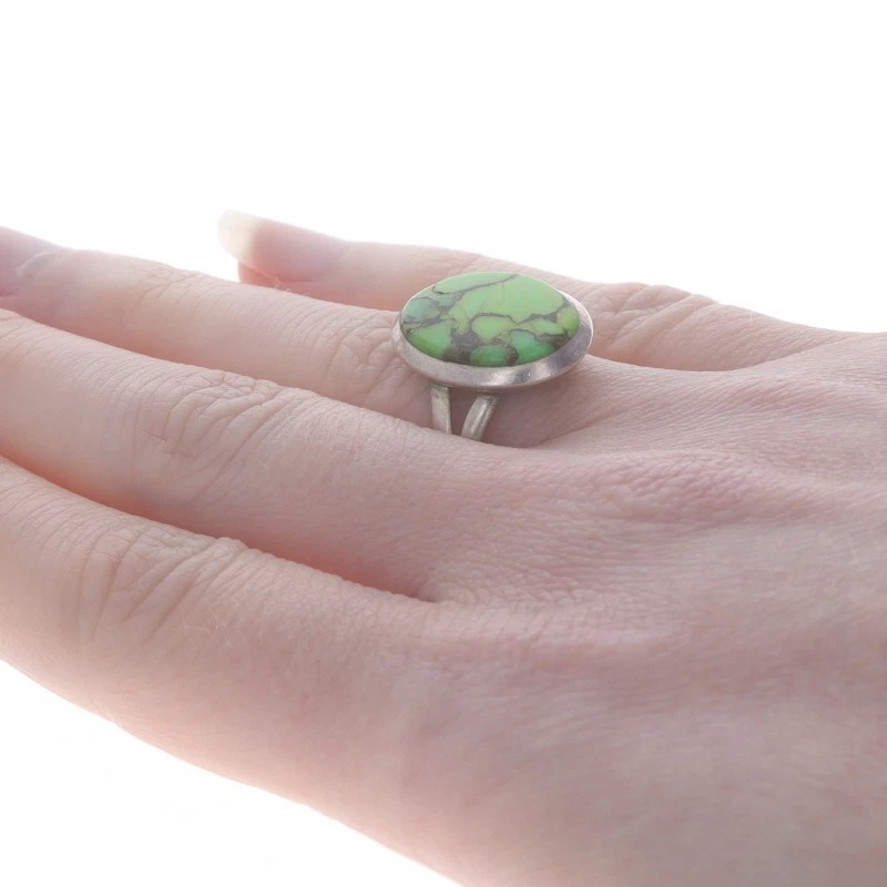 Anillo solitario de cóctel turquesa cobre verde plata de ley - 925 Foto 4 de 4