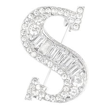 Letter Brooch Pins, Initial Letter S Rhinestone Broaches, Silver Tone