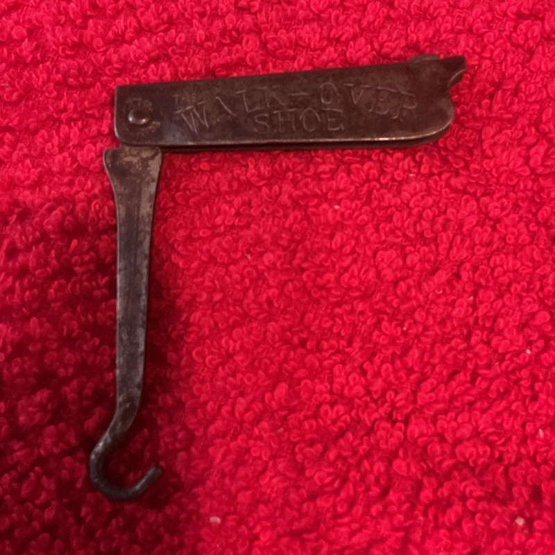Walk-Over Shoe early 1900s Advertising Sign Metal Folding Hook Bracket Antique