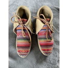 MINNETONKA Ankle Booties Frisco Deerskin Boho Fringe Mexican blanket 6 Shoes