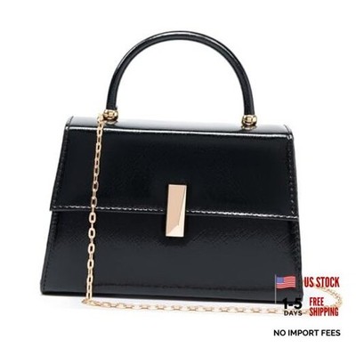 Women's Evening Handbag PU Leather Top Handle Clutch Purse with Gold 726 Black