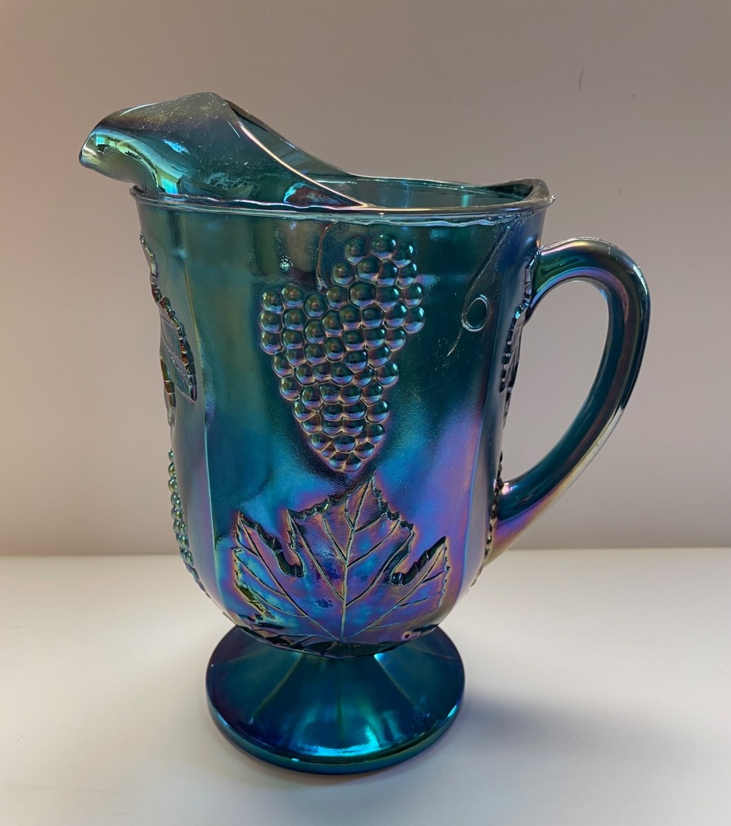 VINTAGE INDIANA CARNIVAL GLASS IRIDESENT BLUE HARVEST GRAPE