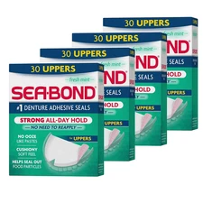 Denture Adhesive Seals, Fresh Mint Uppers, Zinc-Free, 30 Count (Pack of 4)