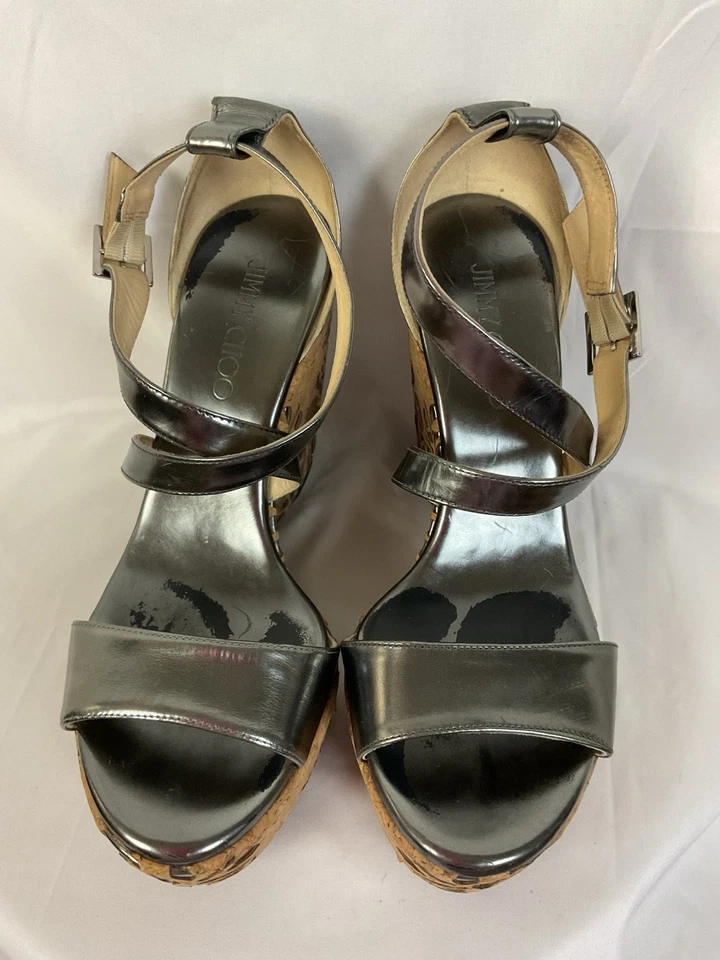 Jimmy Choo Portia 120. Corcho perforado cuero espejado antracita talla 38,5/8,5 Foto 3 de 4