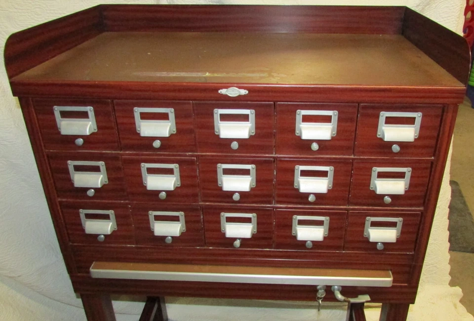 ART METAL Jamestown NY Mid-Century Moderno 15 Cajones Biblioteca Tarjeta Catálogo Gabinete Foto 2 de 4