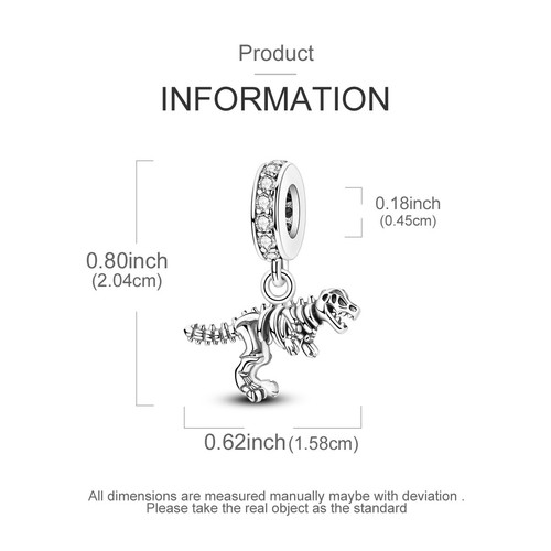 MULA Tyrannosaurus Rex Skelett DIY Charm AAA CZ Für Armband 925 Versilbert - Picture 2 of 6