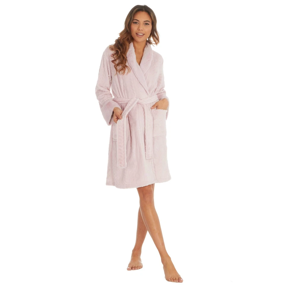 Damas Corazón Pegamento Estampado Bata Felpa Polar Con Capucha Vestido Ropa de Salón S-XL Foto 3 de 4