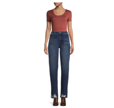 No Boundaries Juniors’ High Rise Straight Split Hem Dark Blue Jeans Size  13