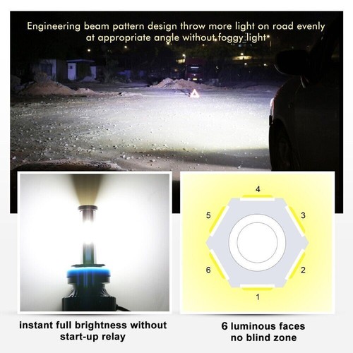 6-Sided H11 H9 LED Headlights Conversion Kit High/Low Beam Bulbs 1500W 1000000LM - Picture 6 of 12