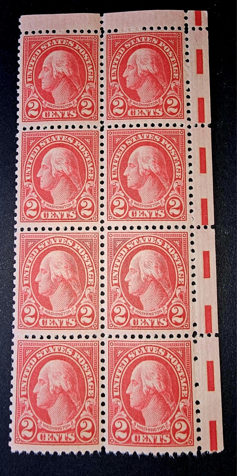 US STAMP BLOCK WASHINGTON 1926 SC634 TYPE1 PERF 11X10.5, ELECT EYE