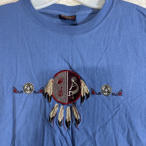 Vtg Polar Graphics USA T-Shirt Native American Graphics Print Cotton Large Blue