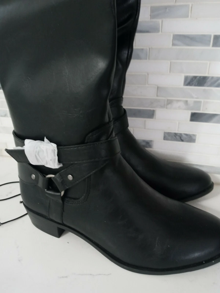 JCP Ana Torrance Women s Black Cognac Zip Up Tall Riding Boots eBay