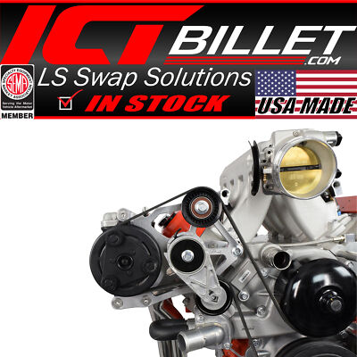 ICT Billet LS1 Camaro OEM Fox Body A/C Compressor Bracket Kit LS Swap Mustang