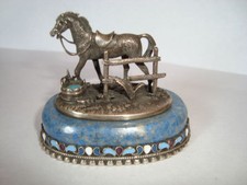 DE COLECCIÓN ANTIGUA RUSA PLATA 84 ESMALTE CABALLO FIGURA FABRICANTE DE MÁRMOL “AT”