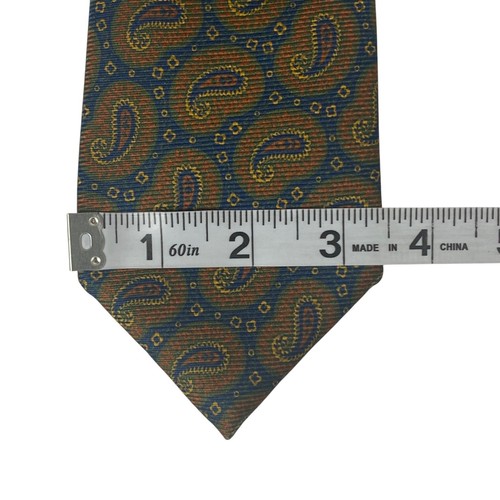 Corbata Isaia Napoli 7 pliegues | Marrón Azul Paisley | Larga | 100 % seda | Italia - Imagen 7 de 8