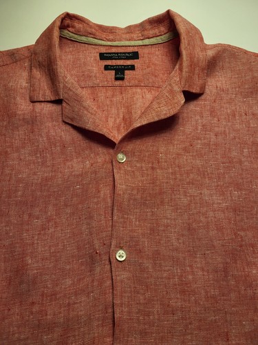 Camicia Banana Republic Camden 100% lino SS con bottoni LG arancione morbido - Foto 3 di 7