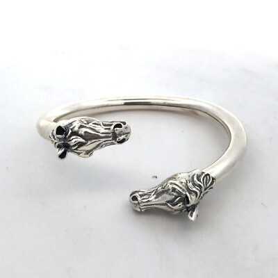 Designer 925 Sterling Silver Horse Head Equine Bypass Open Cuff