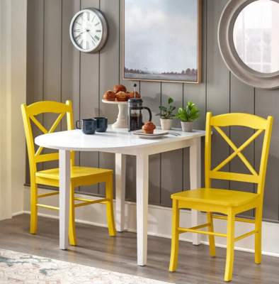 Yellow / White Country Cottage Style Drop Leaf 3-Pc Dining Set Table and Chairs