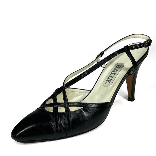 BALLY Womens Pointy Slingback Heels 7.5M Black Leather Pump Cocktail Shoe -Italy