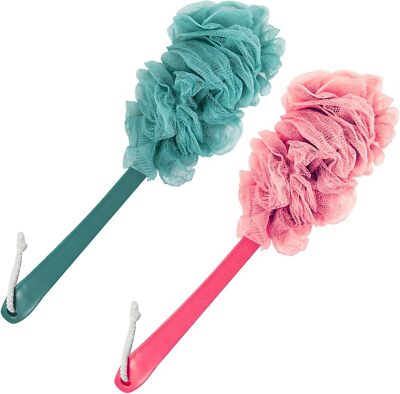 2× Bath Loofah Sponge Brush Shower Long Handle Back Scrubber Bathing Brush 17 in