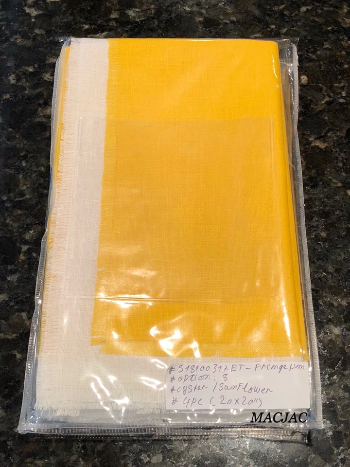 Sferra 100% Linen 20”x20” Napkins 4 Piece Set Oyster/Sunflower New - Image 4 of 4