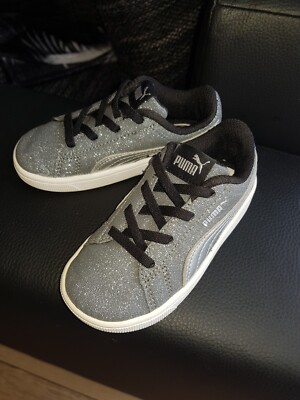 Kinderschuhe Sneakers Mädchen PUMA Vikky V2 Glitz  Asphaltgrau Silber/Scwarz