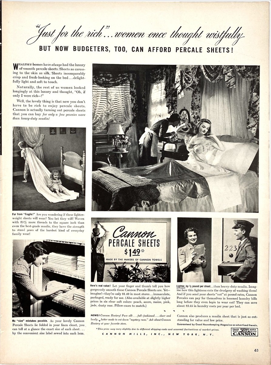 Cannon Mills Inc New York NY Percale Sheets Comfort 1939 Vtg