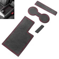 4X Red Line Suede Leather Storage Cup Door Armrest Mat Kit Fits 17-19 A4 S4 B9